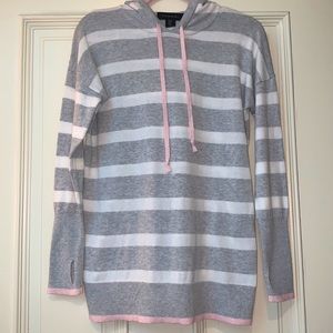 Tahari pink grey white Striped Sweater Hoodie